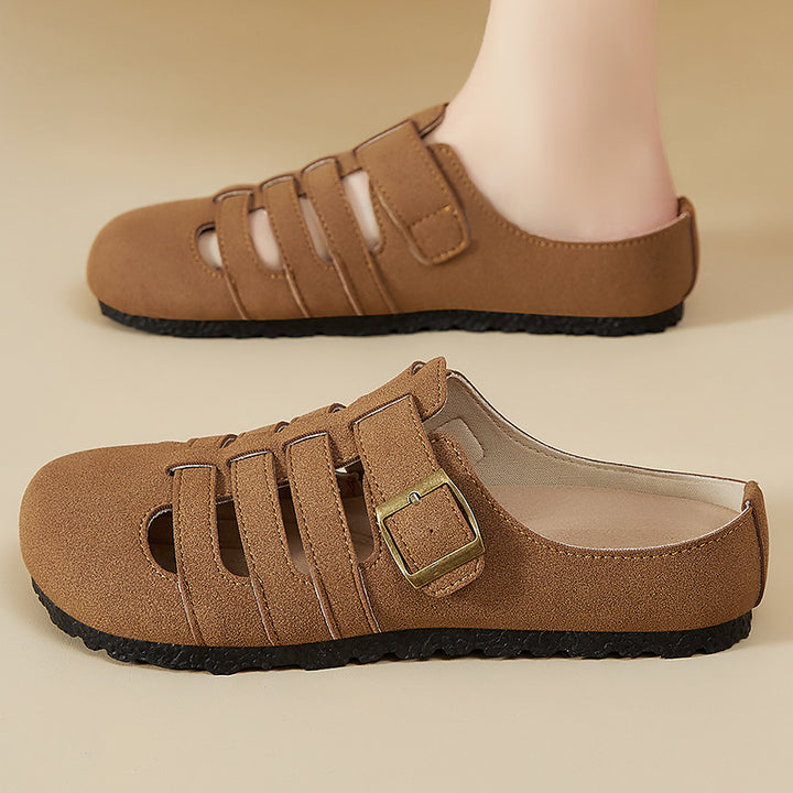 Damen nan geschlossene Sandalen-Halbschuh mit verstellbarer Metallschnalle, atmungsaktiven Cut-Outs und gepolstertem Komfortfußbett Drune