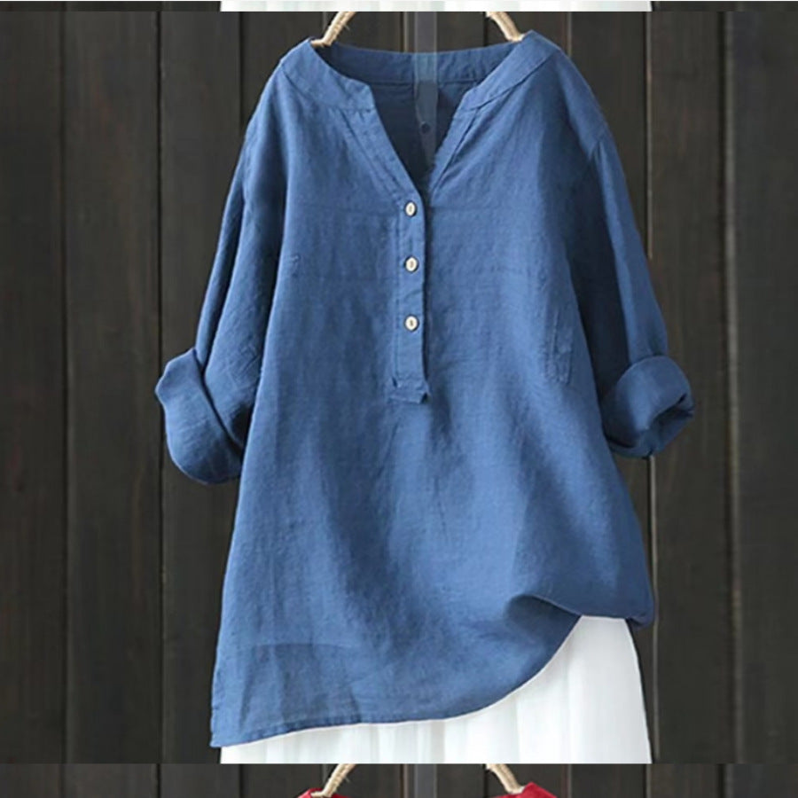 Damen Leinenbluse mit halbem Knopfverschluss und lässigem Schnitt Drune