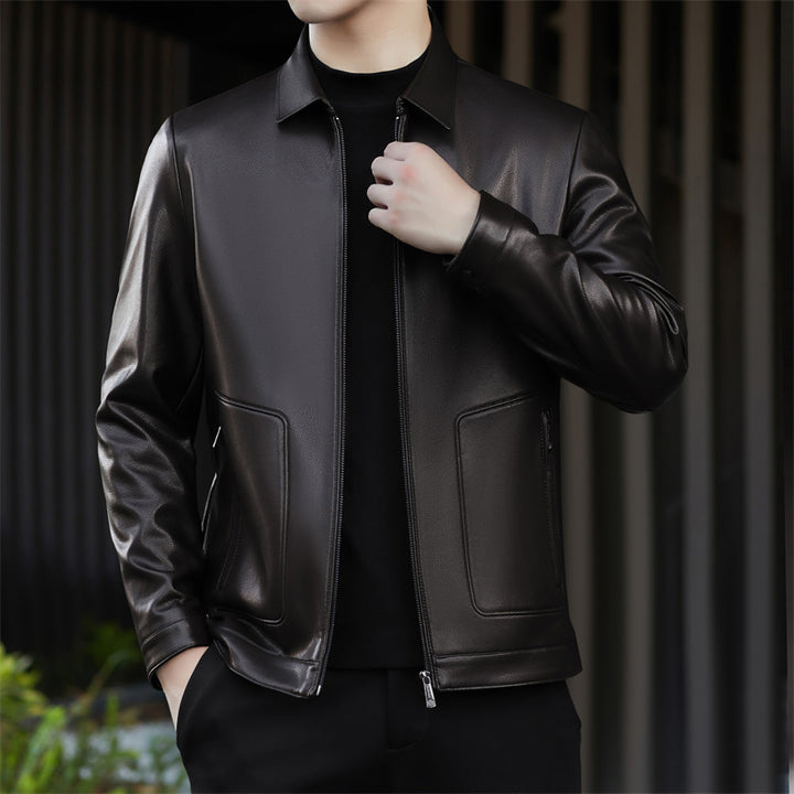 Herren elegante Kunstlederjacke mit praktischen Taschen Drune