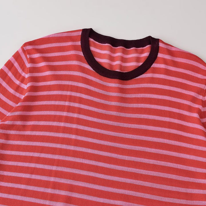 Damen Feinstrick-Longsleeve mit maritimen Querstreifen und kontrastierten Ärmeln Drune