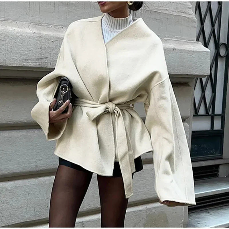 Damen 600+ taillierte Wickeljacke mit Bindegürtel und Kimonoärmeln Drune