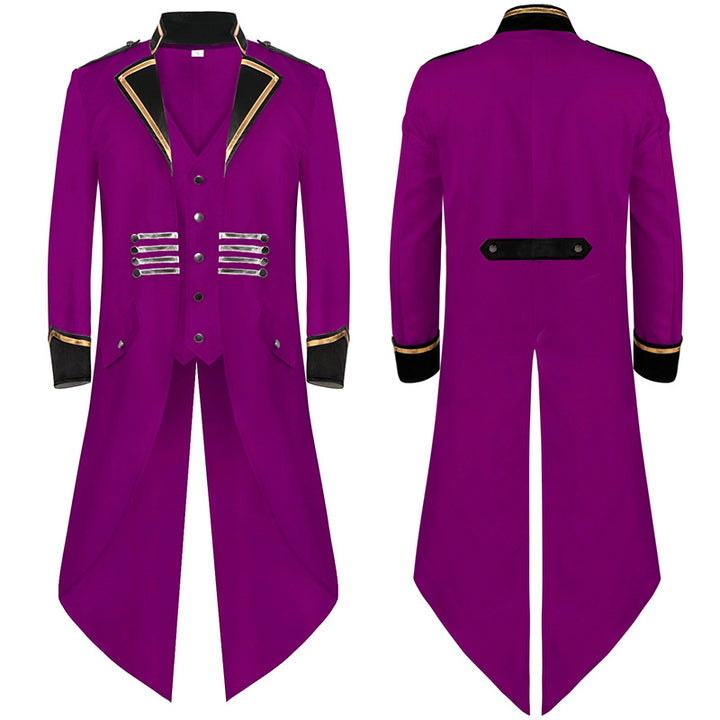Herren nan militärisch inspirierter Longcoat mit Schößenschnitt, Stehkragen und dekorativen Metallleisten Drune