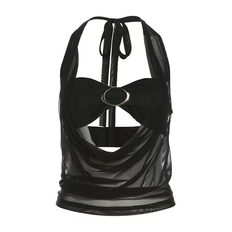 Damen Elegantes und figurbetontes Top mit tiefem Ausschnitt und schimmerndem Band Drune