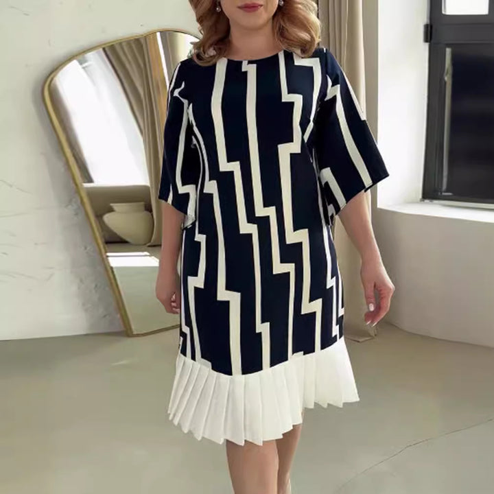 Damen nan grafisches A-Linienkleid mit plissiertem Saum und dreiviertelärmeln Drune