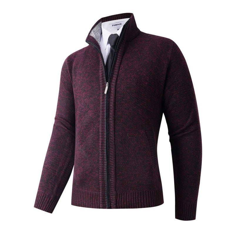 Herren stylische Strickjacke mit hohem Kragen und praktischen Taschen Drune