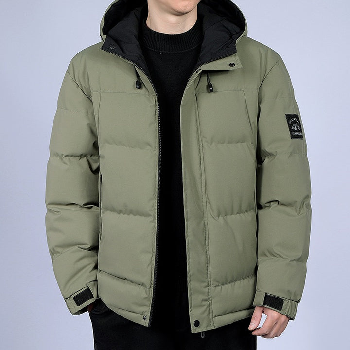 Herren Kurz geschnittene gesteppte Winterjacke mit Kapuze, winddichter Membran & verstellbaren Manschetten Drune