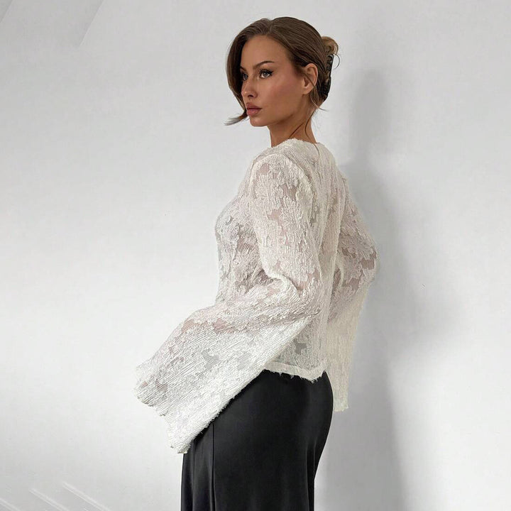 Damen Spitzenbluse mit weitem Ärmel Drune