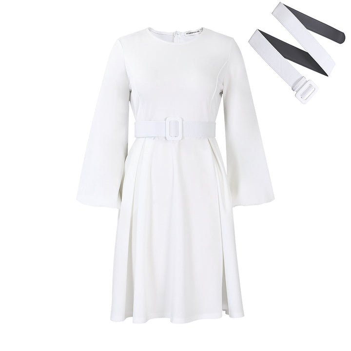 Damen Midi-Kleid mit ausgestellten Ärmeln und abnehmbarem Taillengürtel Drune