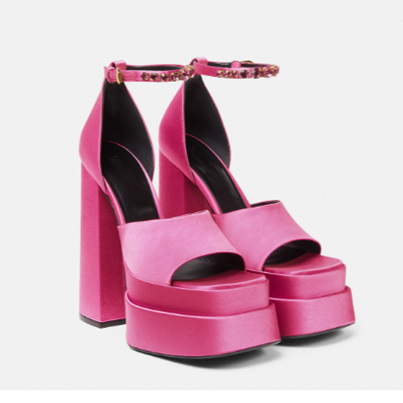Damen High-Platform Open-Toe Sandalen mit verziertem Knöchelriemen Drune