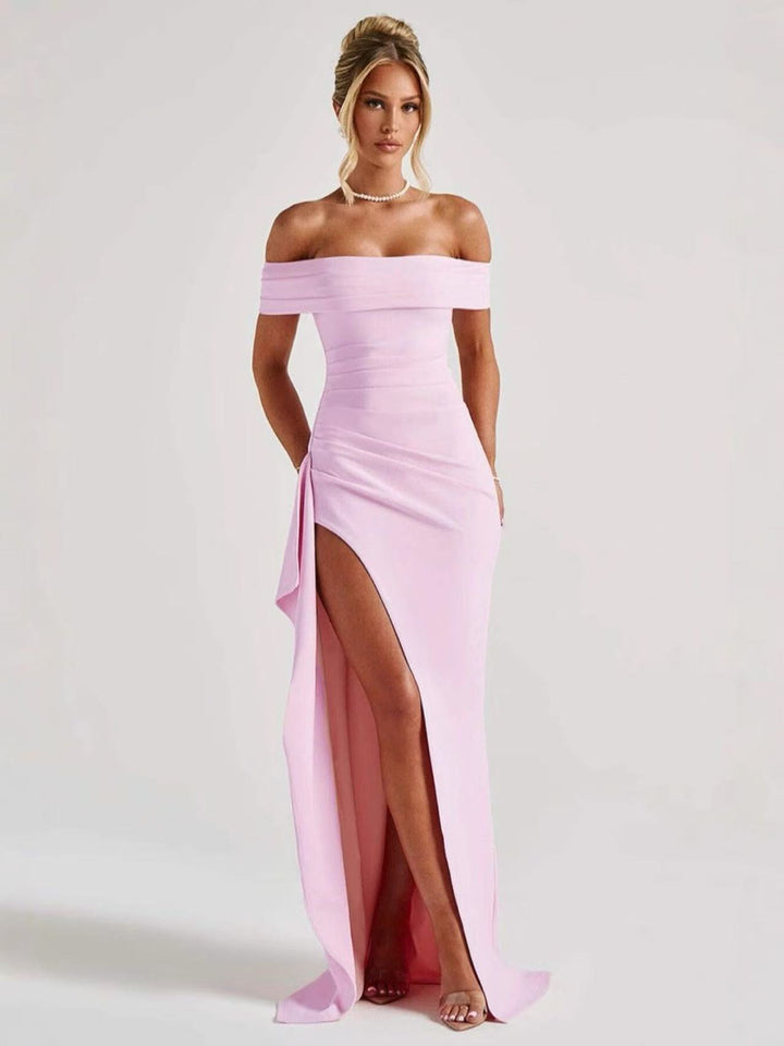 Damen Elegantes Off-Shoulder Maxi-Kleid mit hohem Schlitz Drune