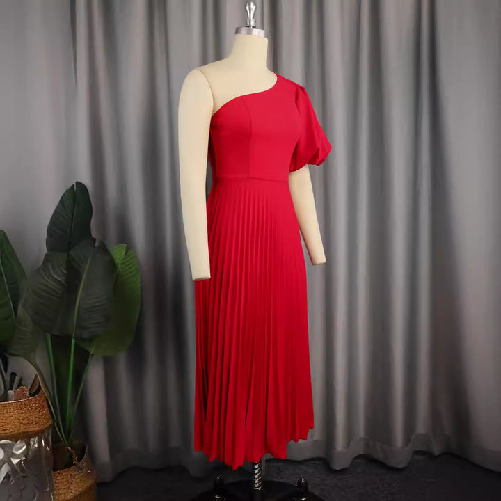 Damen Elegantes asymmetrisches Faltenkleid Drune