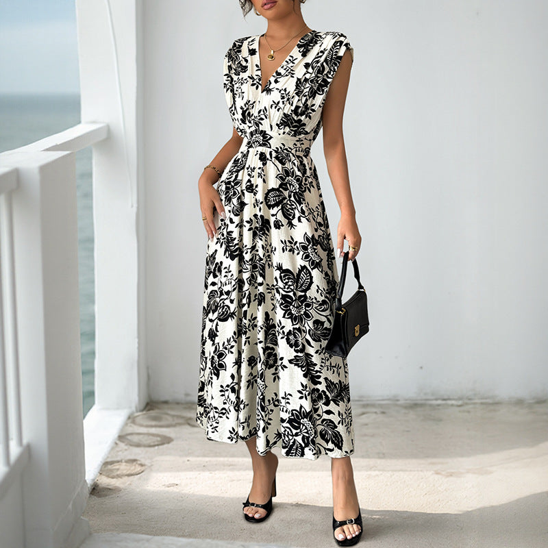 Damen Maxikleid mit floralem Muster und taillierbarem Gürtel Drune