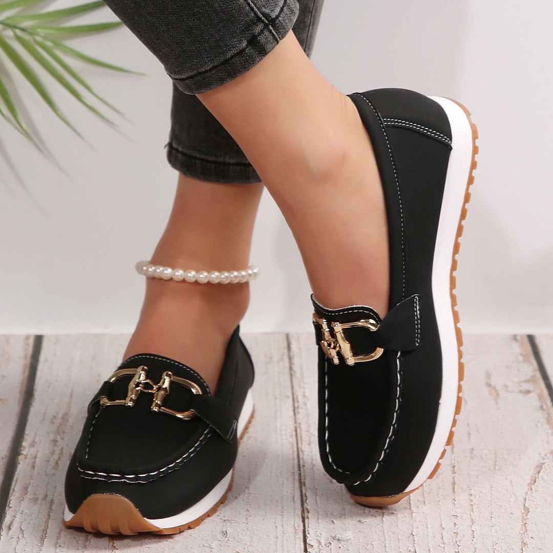 Damen Angesagte Plateau‑Loafer mit Gold‑Horsebit und gepolstertem Komfortfußbett Drune