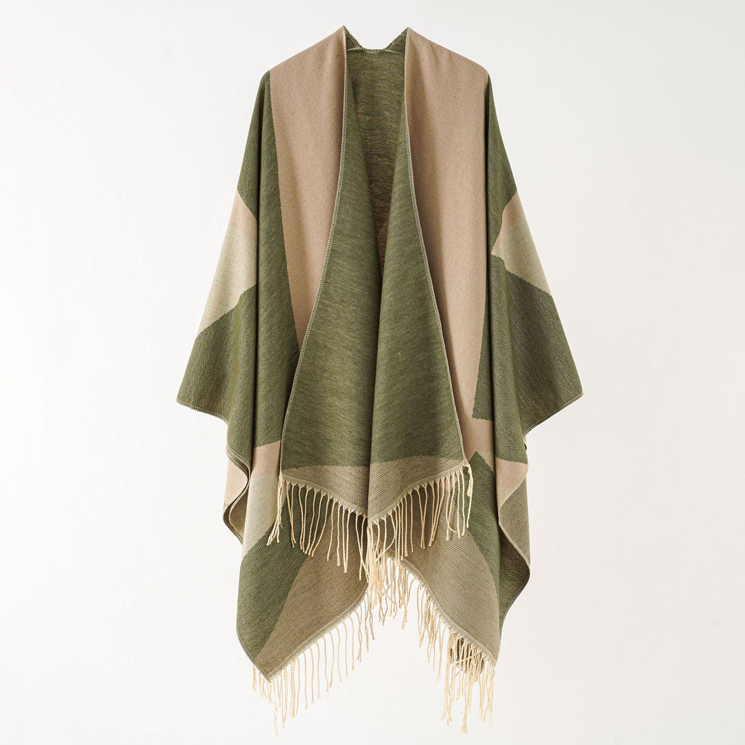 Damen Leichter reversibler Fransen-Umhang aus feiner Wollmischung Drune