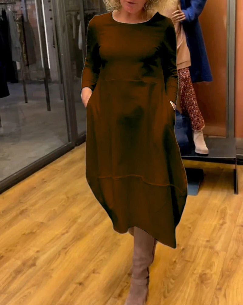 Damen nan asymmetrisches Ballonkleid mit dreiviertelärmeln, seitlichen Eingrifftaschen und fließendem Zipfelsaum Drune