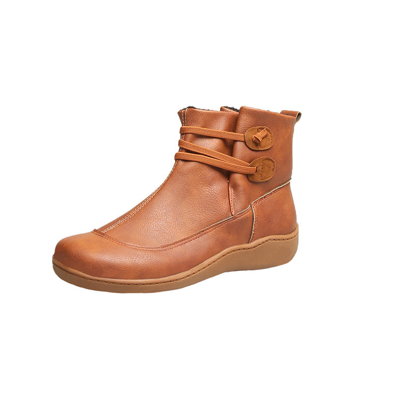 Damen nan gefütterte knöchelhohe Winterstiefelette mit elastischem Zierriemen, dekorativen Knopfdetails und rutschfester Leichtsohle Drune