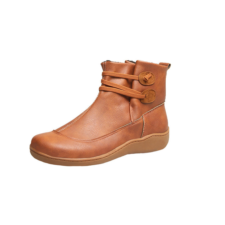 Damen nan gefütterte knöchelhohe Winterstiefelette mit elastischem Zierriemen, dekorativen Knopfdetails und rutschfester Leichtsohle Drune
