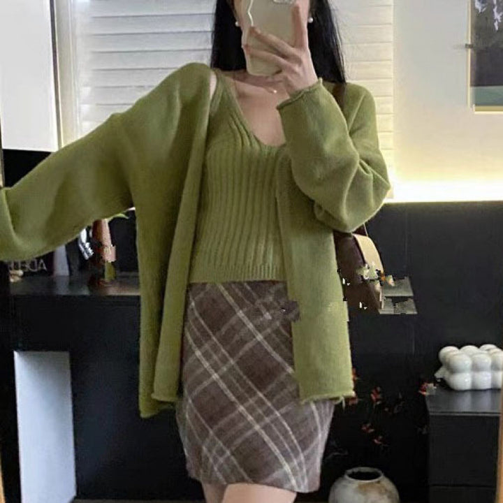 Damen lässiger Strickcardigan mit feiner Struktur und großen Knöpfen Drune