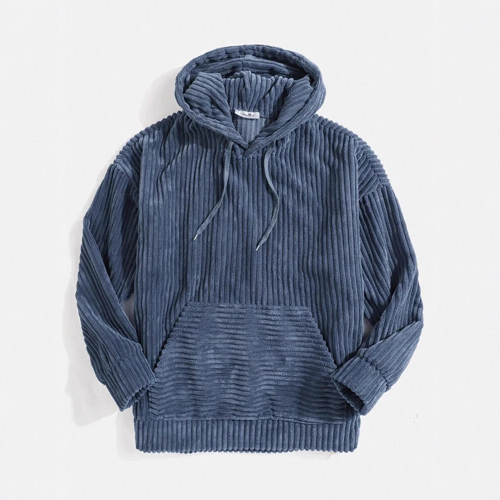 Unisex nan gerippter Samt-Hoodie mit Kapuze und Kängurutasche Drune