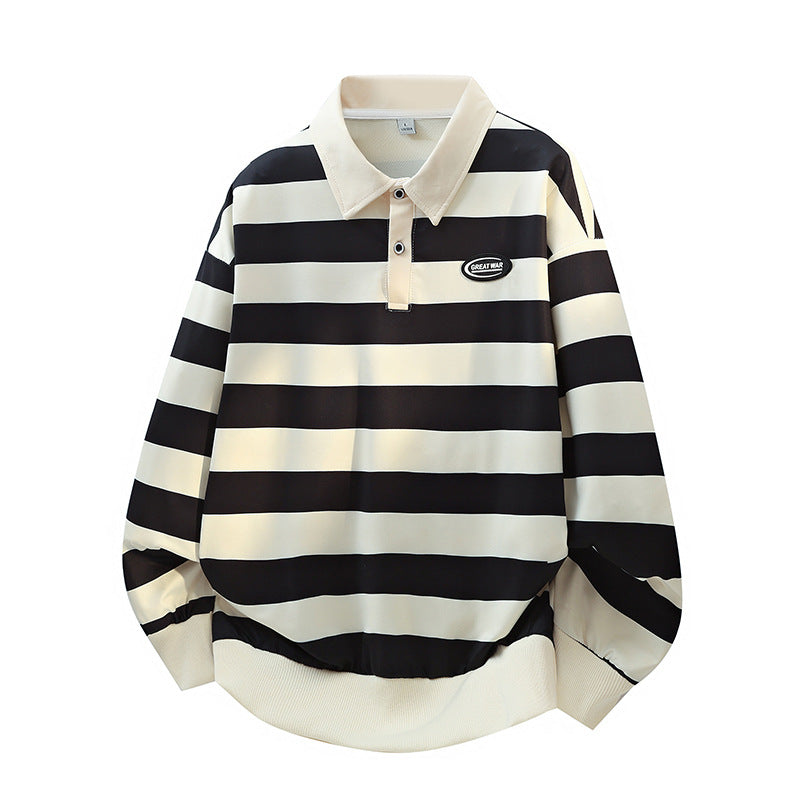 Herren Gestreiftes Oversize Rugby-Polo mit Kontrastkragen und Rippbündchen Drune