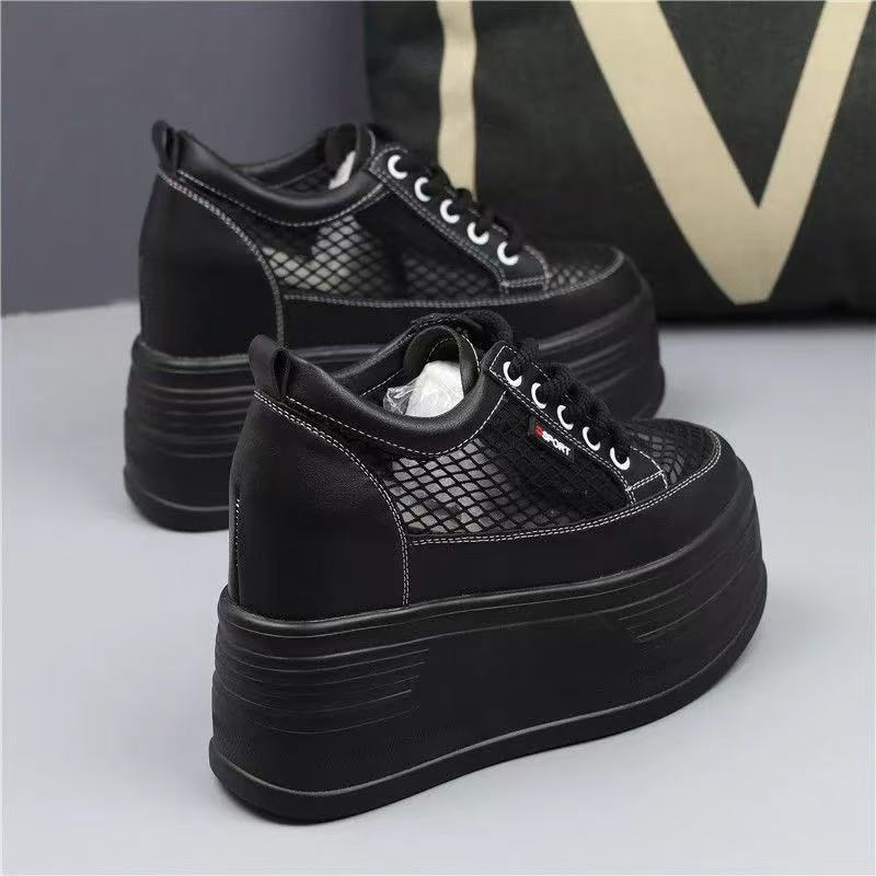 Damen Plateau Sneakers mit atmungsaktivem Netzdesign und rutschfester Sohle Drune