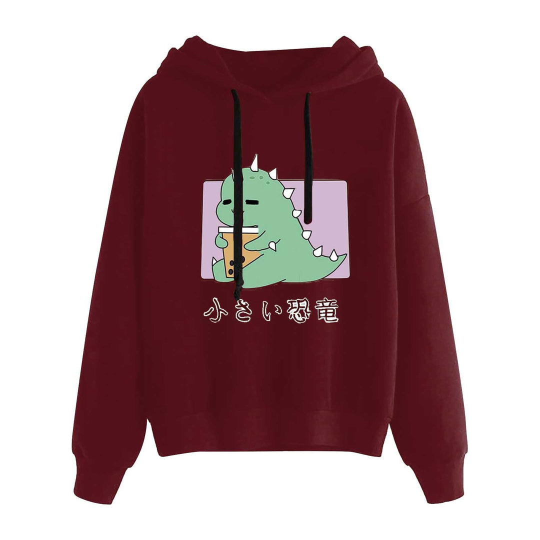 Damen nan kurz geschnittener Cropped-Kapuzenpullover mit niedlicher Frosch-Illustration und verstellbarer Kapuze Drune