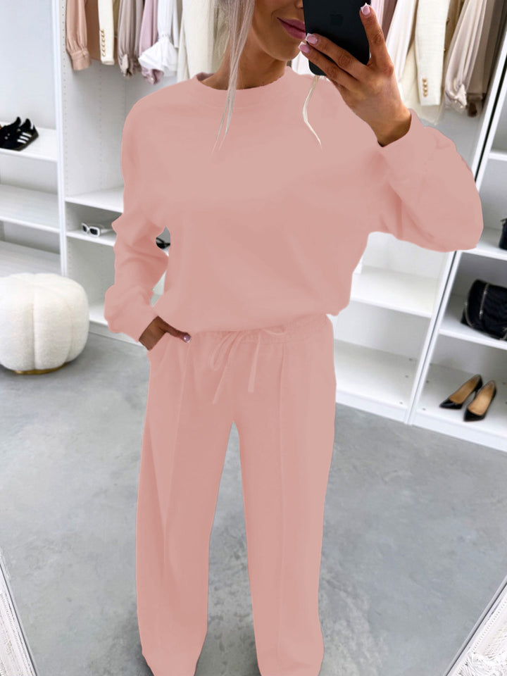 Damen Casual-Loungewear-Set mit Oversize-Batwing-Pullover und weitem Jersey-Hosenbein Drune