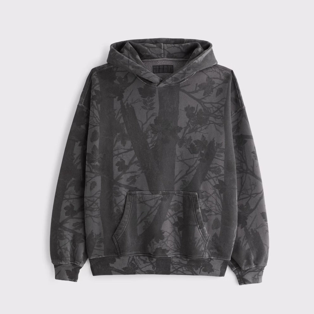 Unisex nan lockerer Kapuzensweat mit dezenter Blätterstruktur, doppelter Kapuze ohne Kordelzug und Kängurutasche Drune