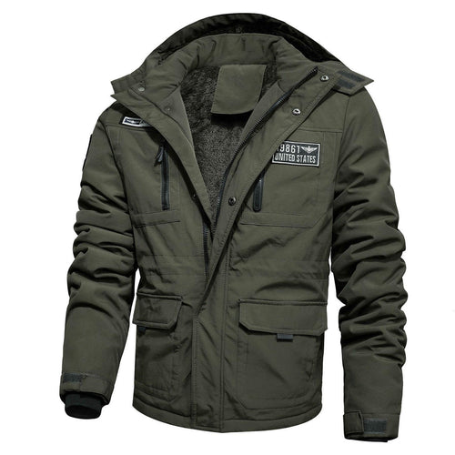 Herren Winddichter Fieldparka mit Teddyfleece‑Innenfutter, Multifunktionalen Cargo‑Taschen und Kapuze Drune