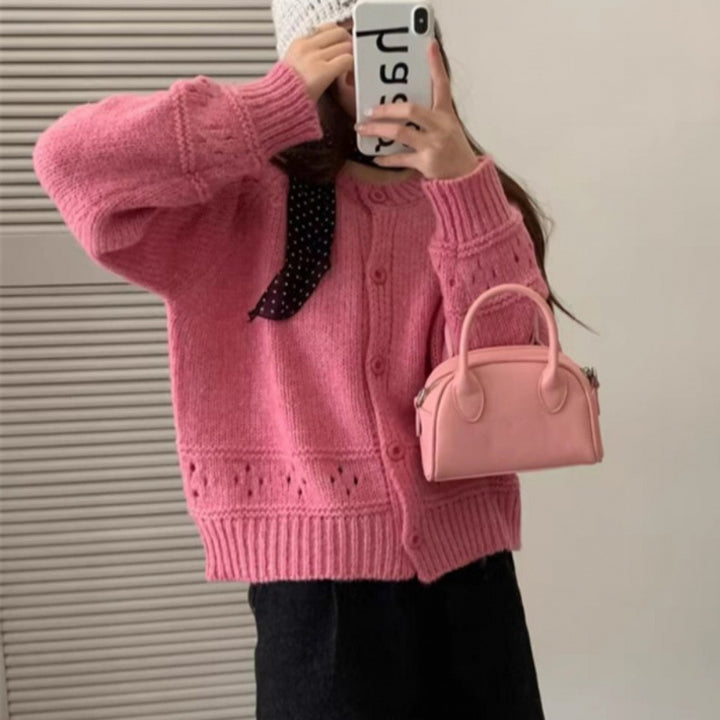 Damen Strickjacke mit feiner Lochmusterung und Knopfverschluss Drune
