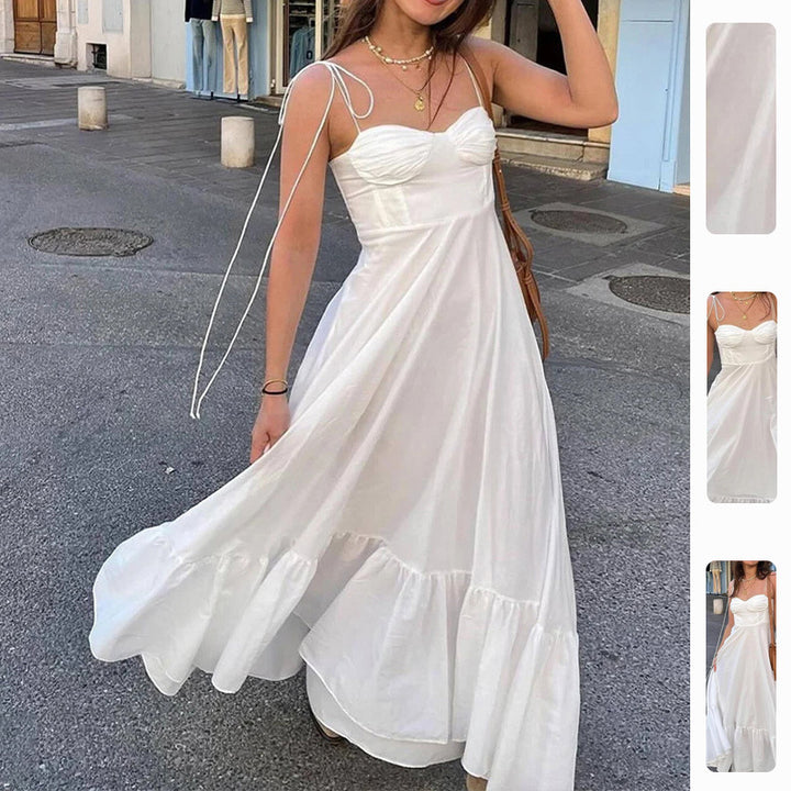 Damen Maxikleid mit schulterfreien Trägern und voluminösem Rock Drune