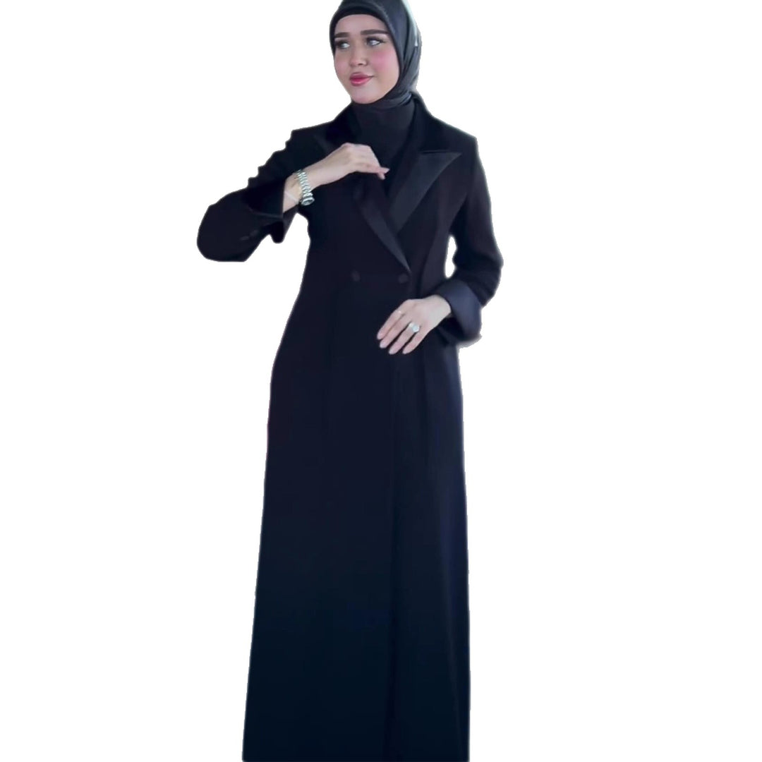 Damen Eleganter Abendmantel mit doppelter Knopfleiste und Satinakzenten Drune