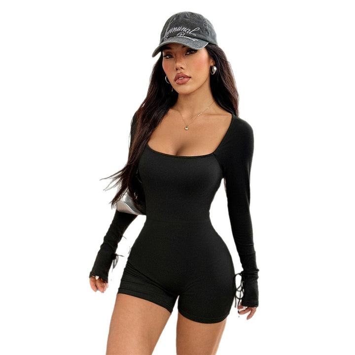 Damen Moderner Bodycon-Jumpsuit mit langen Ärmeln und verstellbaren Rüschendetails Drune
