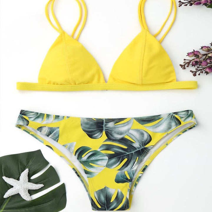 Damen Triangel-Bikini mit trendy Blattmuster Drune