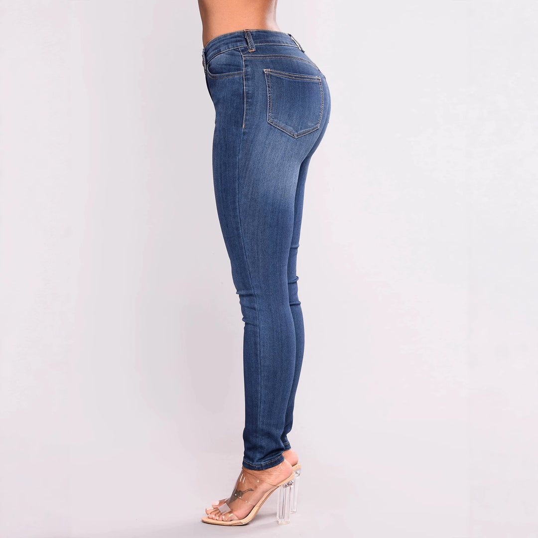 Damen Hochtaillierte Shaping-Skinny-Jeans mit sichtbarer Knopfleiste Drune