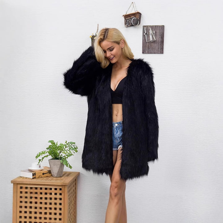 Damen Midicropped Kunstpelz‑Mantel mit gerader Silhouette und pflegeleichtem Futter Drune