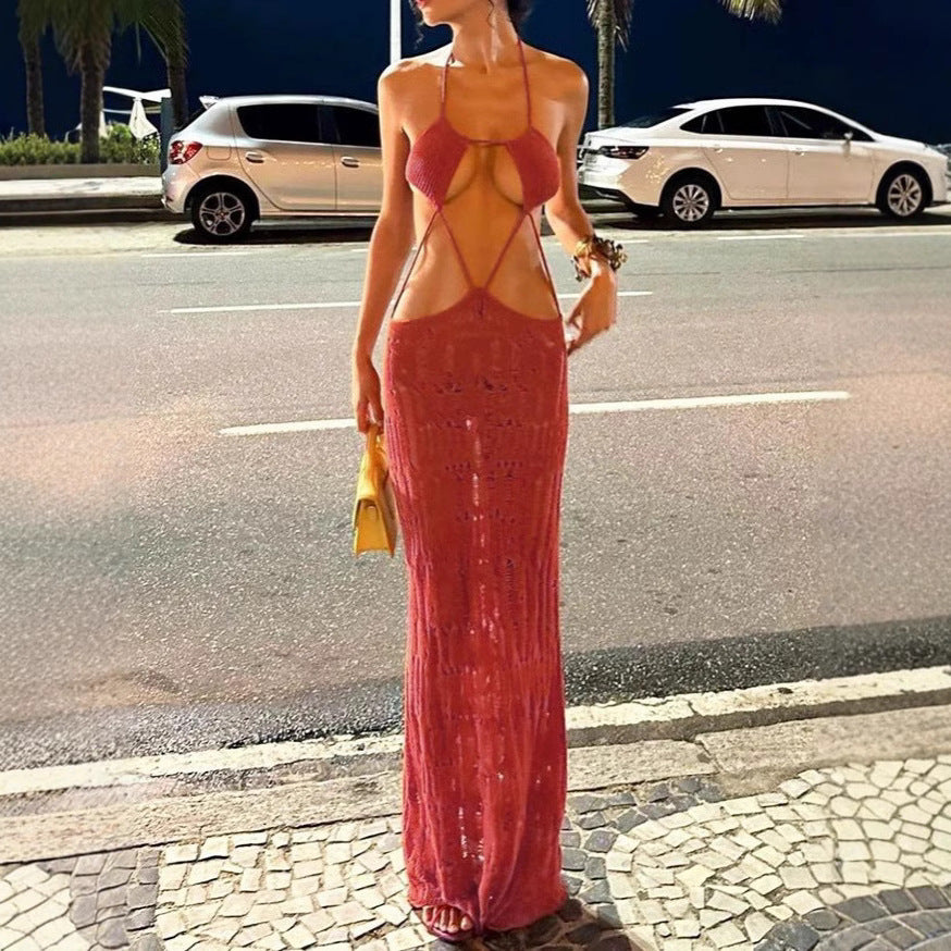 Damen Maxikleid mit raffiniertem Cut-Out-Design und zarten Trägern Drune