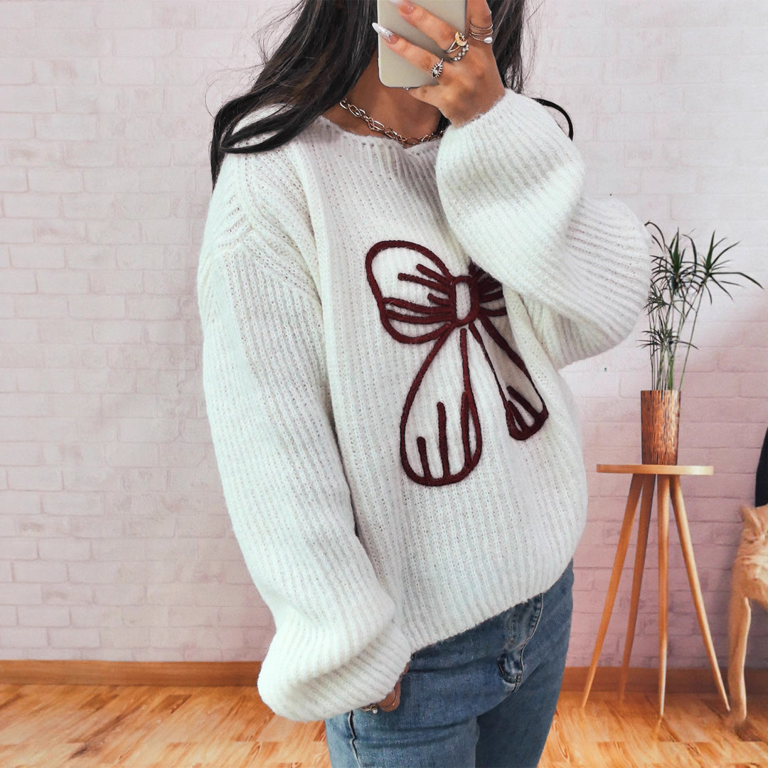 Damen Grobstrickpullover mit verspieltem Schleifenmotiv Drune