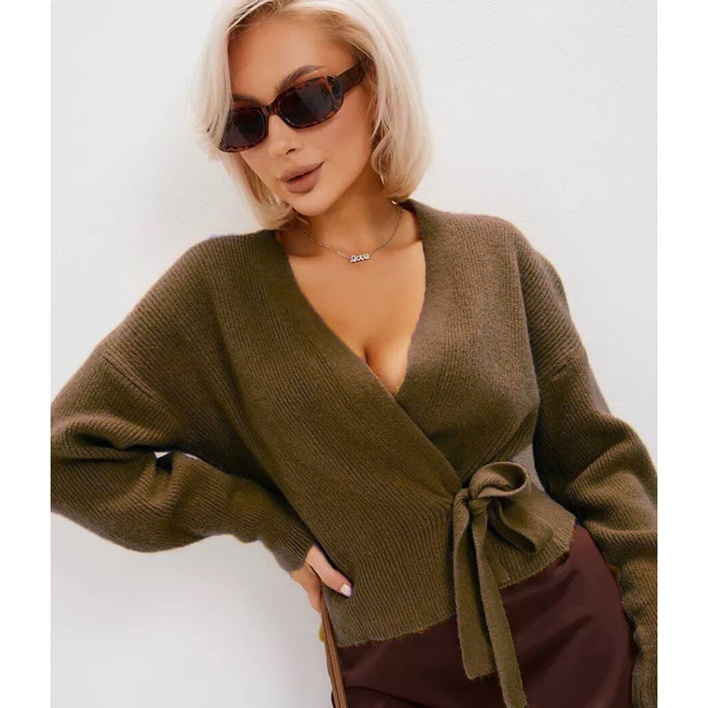 Damen Wickelstrickjacke mit schmeichelndem V-Ausschnitt und komfortablem Schnitt Drune