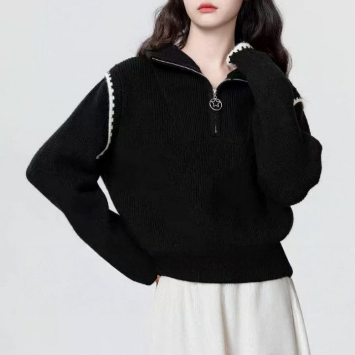 Damen Hochschul-Pullover mit Stehkragen und Reißverschluss Drune