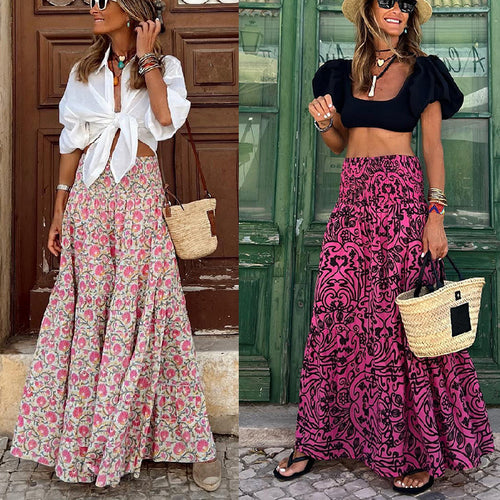 Damen Maxirock mit floralen Mustern und voluminösem Schnitt Drune