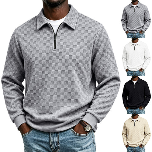 Herren Strukturierter Strickpullover mit Troyer-Kragen und halbem Reißverschluss Drune
