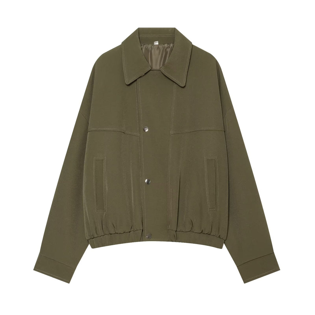 Damen Kurzgeschnittene Utility Blousonjacke mit Tunnelzugbund und aufgesetzten Eingrifftaschen Drune
