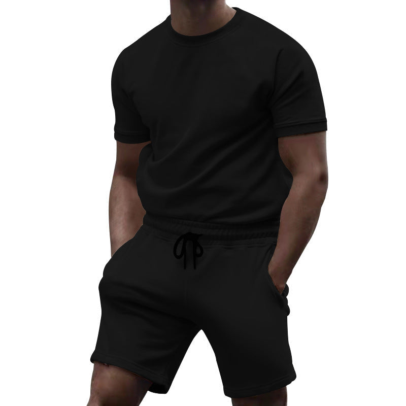 Herren nan kurzärmeliges Sweat-Set aus weichem Sweatstoff mit Rundhalsshirt und Kordelzug-Shorts Drune