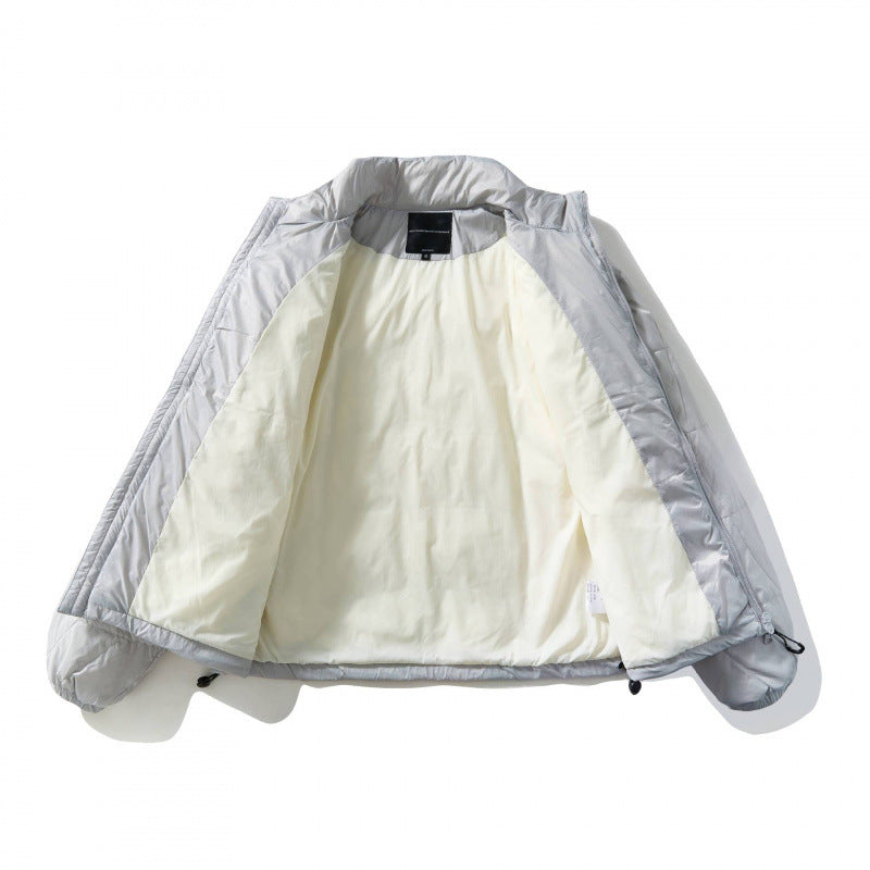 Unisex Ultraleichte gesteppte Kurzjacke mit geometrischer Steppung, Stehkragen und Tunnelzugsaum Drune