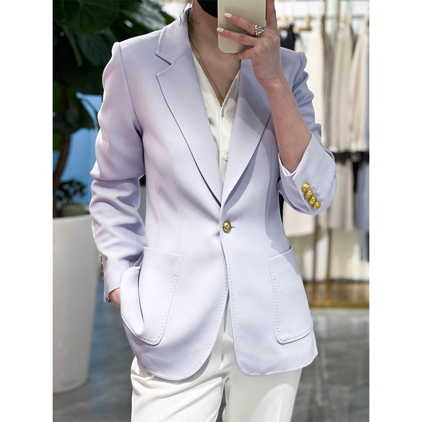 Damen Taillierter Ein-Knopf-Blazer mit aufgesetzten Taschen und schmalem Revers Drune