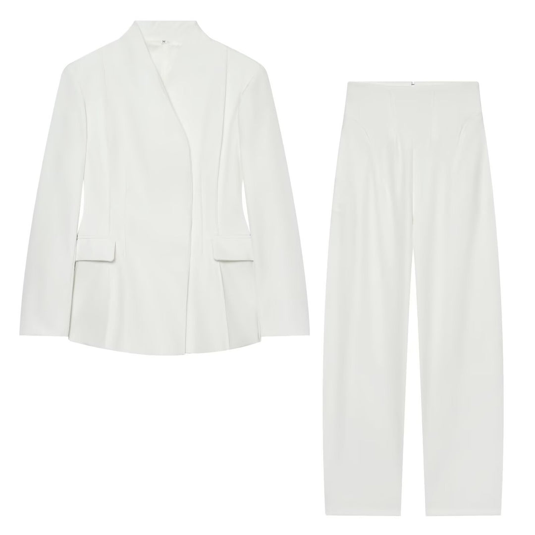 Damen Elegantes zweiteiliges Anzugset mit kastenlosem Blazer und High‑Waist Weitbein‑Hose Drune