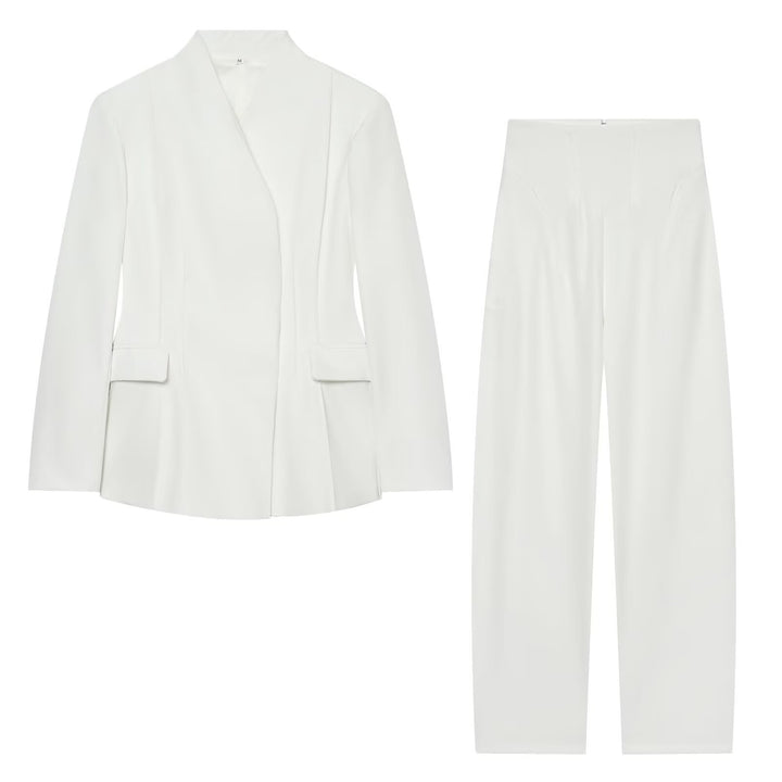 Damen Elegantes zweiteiliges Anzugset mit kastenlosem Blazer und High‑Waist Weitbein‑Hose Drune