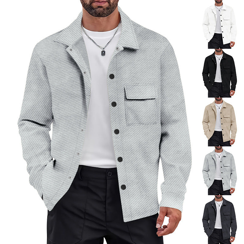 Herren nan strukturierte Overshirt-Jacke mit Kentkragen Druckknopfleiste und aufgesetzter Brusttasche Drune