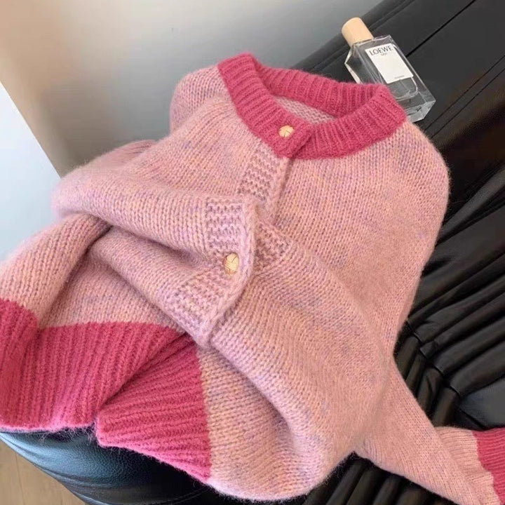 Damen Weiche Strickjacke mit luxuriösen Knöpfen und Kontrastbündchen Drune